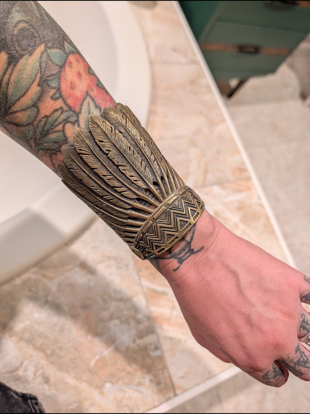 Antique Brass Feather Cuff Bracelet